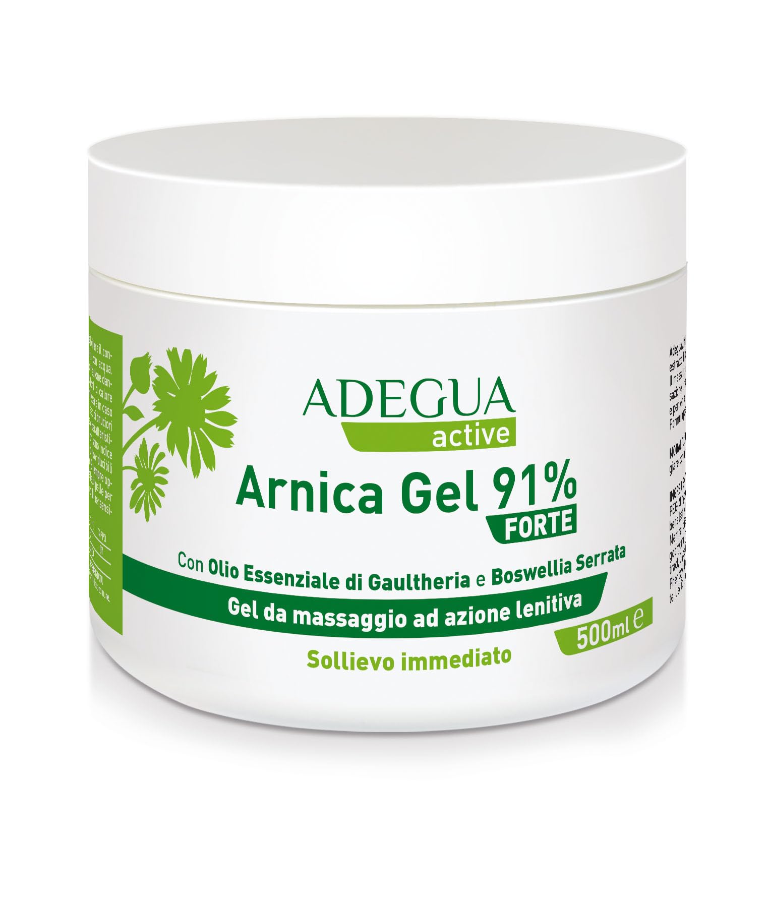 Adegua, Active Gel Arnica Forte 91%, Gel Lenitivo di Arnica ed Olio Essenziale di Gaultheria, Ideale per Alleviare Dolori Muscolari, Arricchita con Artiglio del Diavolo e Mentolo - 500 ml