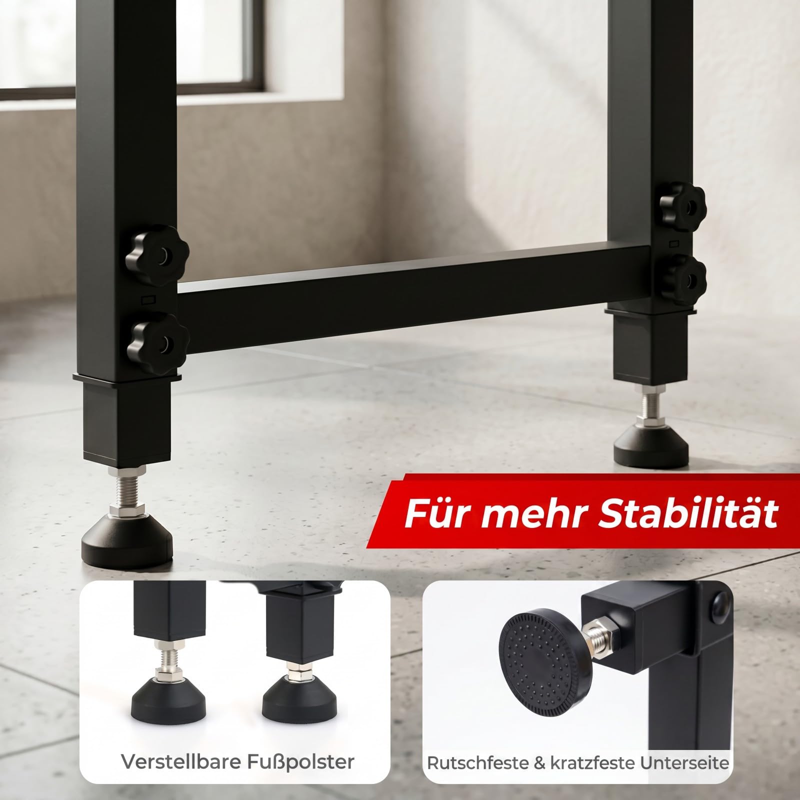 COSTWAY 122 cm schwerlast Werkbank, höhenverstellbarer Arbeitstisch mit Metallrahmen, Lochwand, Steckdose & 2,5 cm Massivholzplatte, Werktisch für Werkstatt, Garage & Zuhause, bis 900 kg blastbar