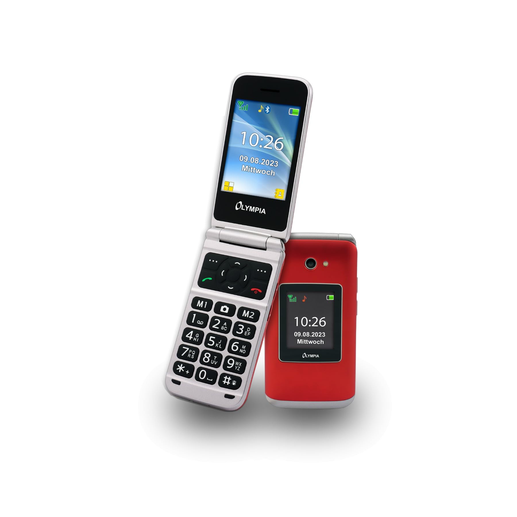 Olympia Vitus 2G Seniorenhandy | Klappbar mit Großtasten | Hörgerätekompatibel | Smartphone für Senioren | Notruftaste & SOS-Funktion | Farbdisplay | Kamera | Taschenlampe | Langlebiger Akku | Rot