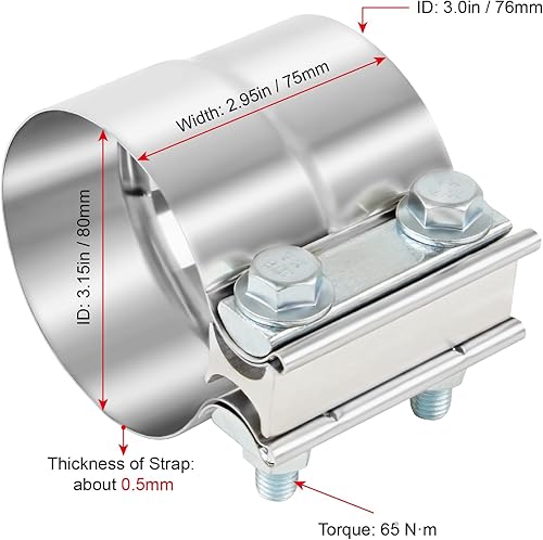 Miniatura 2 de DOCAS Abrazadera de escape de 3 pulgadas, abrazadera de banda de junta de regazo de acero inoxidable 2PCS