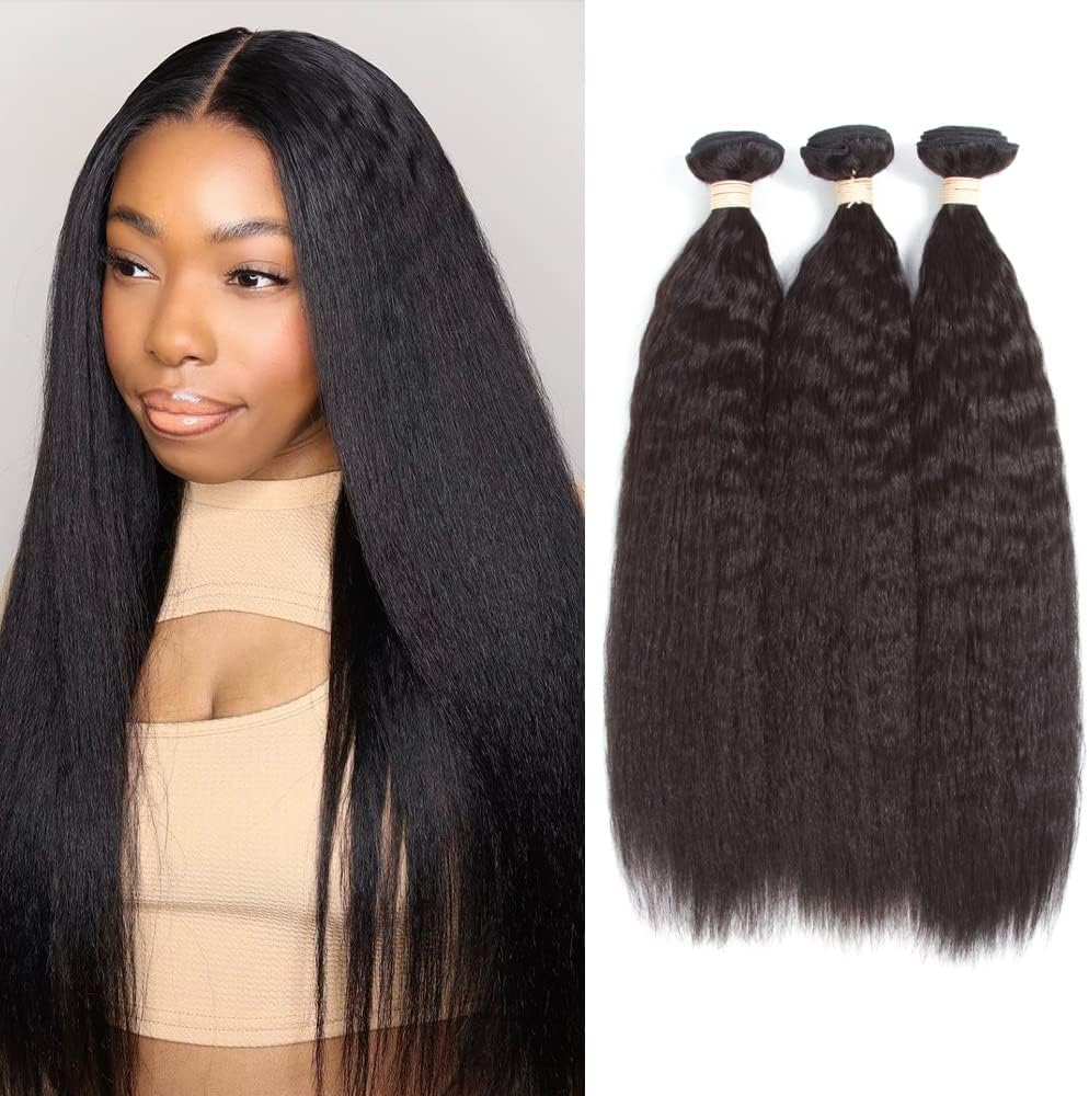 Kerriana Yaki Human Hair Bundles 100% Unprocessed Brazilian 3 Bundles 14 16 18 inch Kinky Straight for Black Women