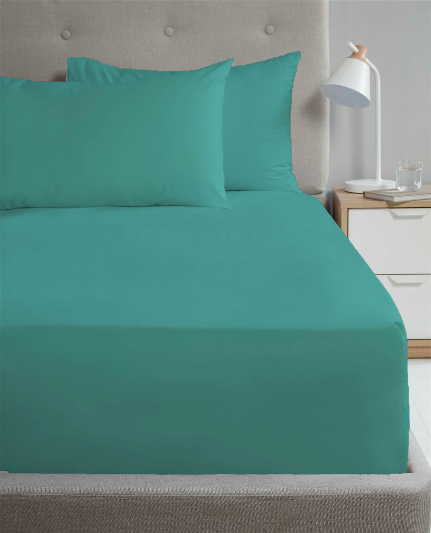 Kampala Hill Percale Super King Fitted Sheet Extra Deep Bedding Teal