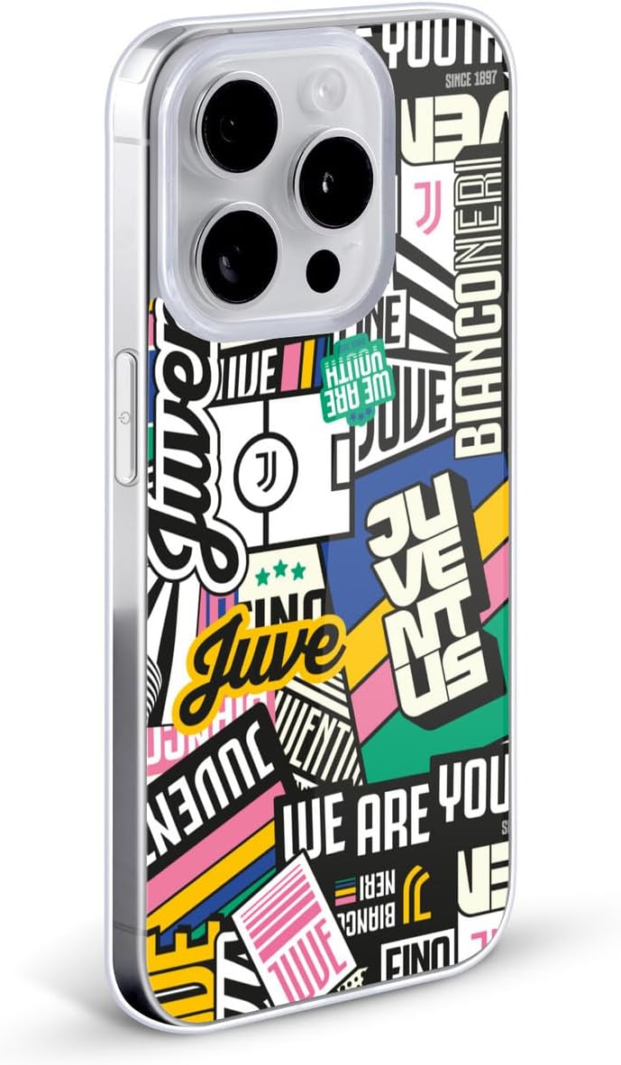 Head Case Designs Officially Licensed Juventus Football Club Sticker Pattern Graphic Collection Gel Case [Military Grade Protection] Compatible with Apple iPhone 13 Pro and Compatible with MagSafe