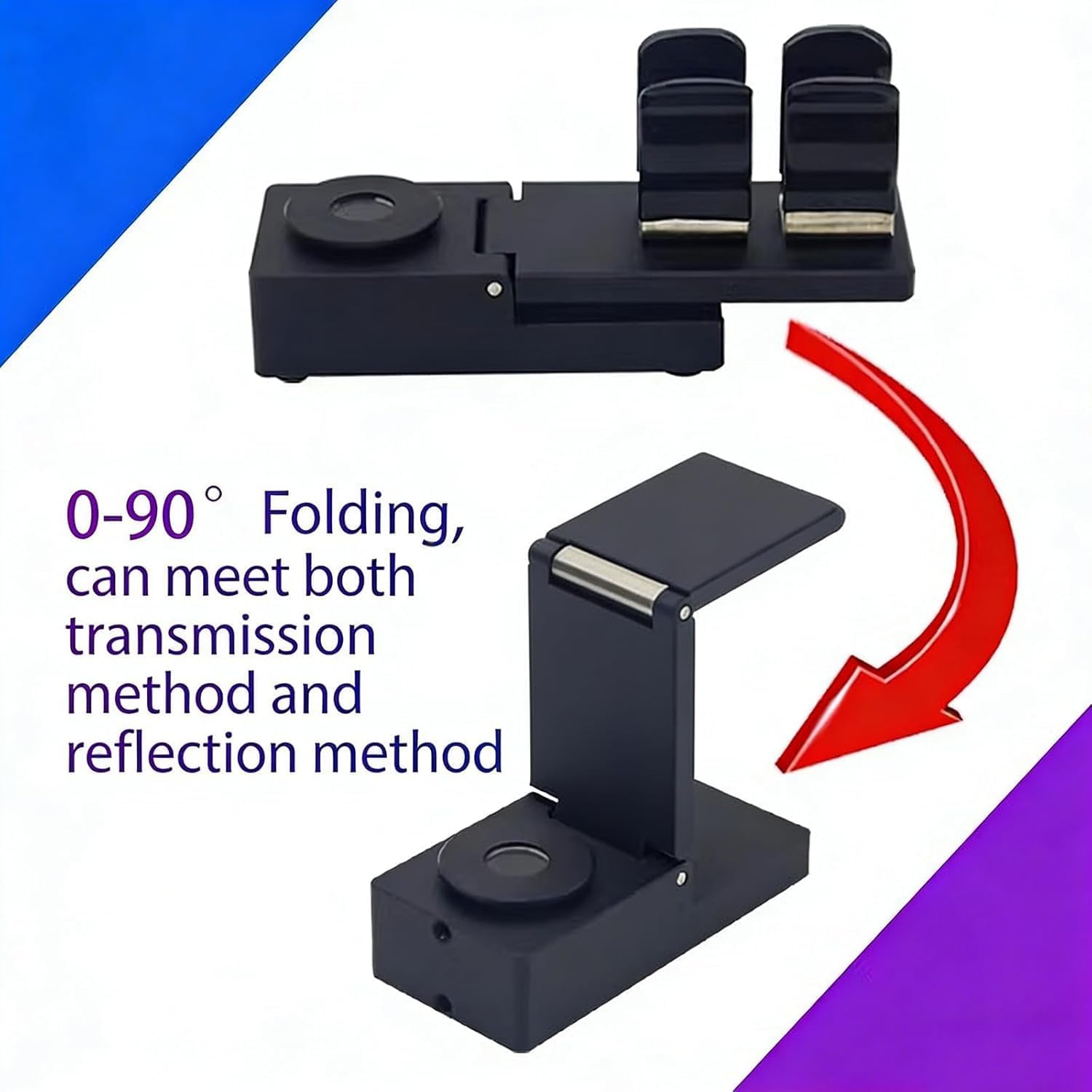 Gem Spectroscope Stand, Diffraction Prism Support Bracket, 0-90° Angle Adjustable, Foldable, Supports Transmission and Reflection Testing, for Jewelers, Fairs