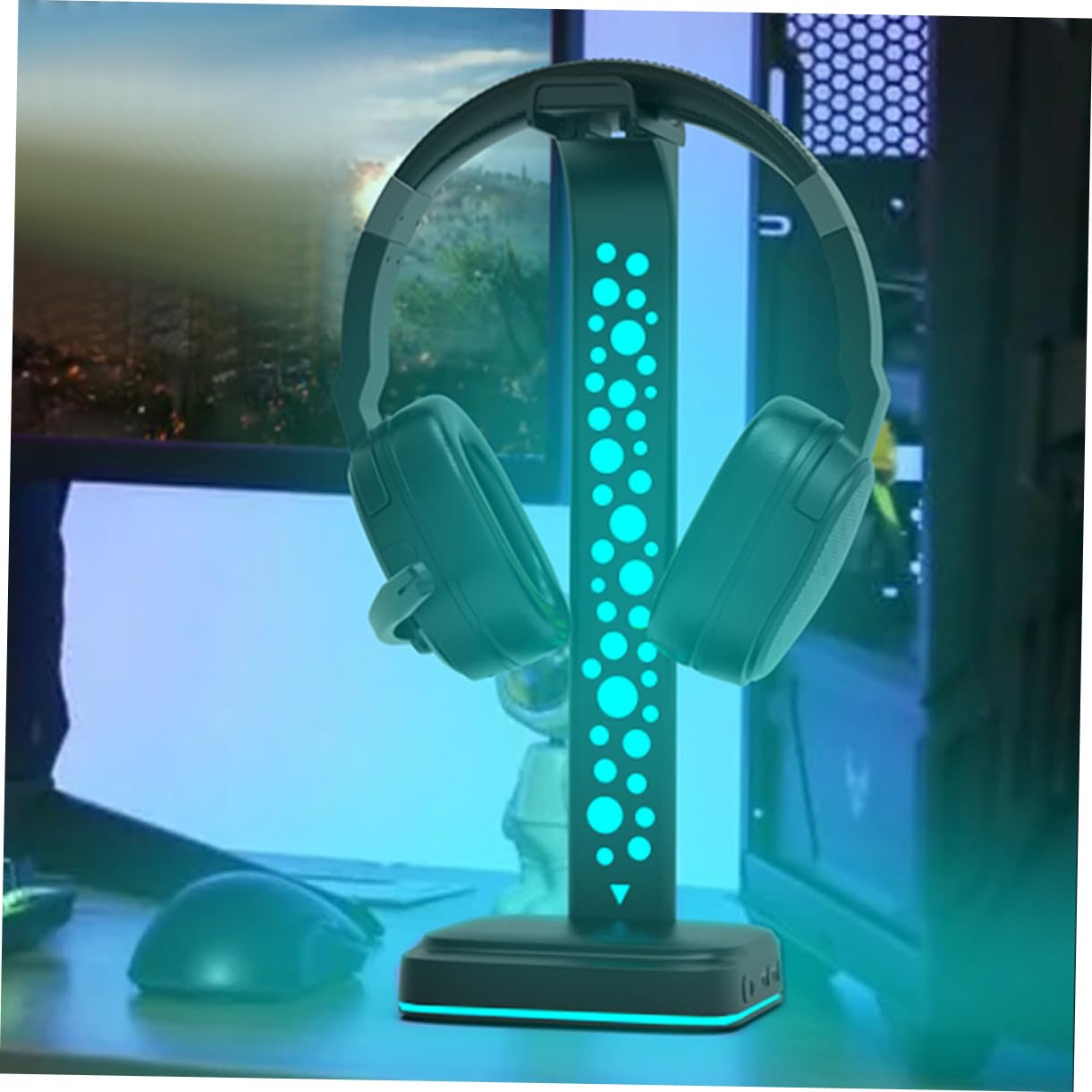 Homoyoyo Soporte para Auriculares para Escritorio Negro Luz Ajustable RGB y Puerto USB Doble Adecuado para Gaming PC y Organización de Auriculares