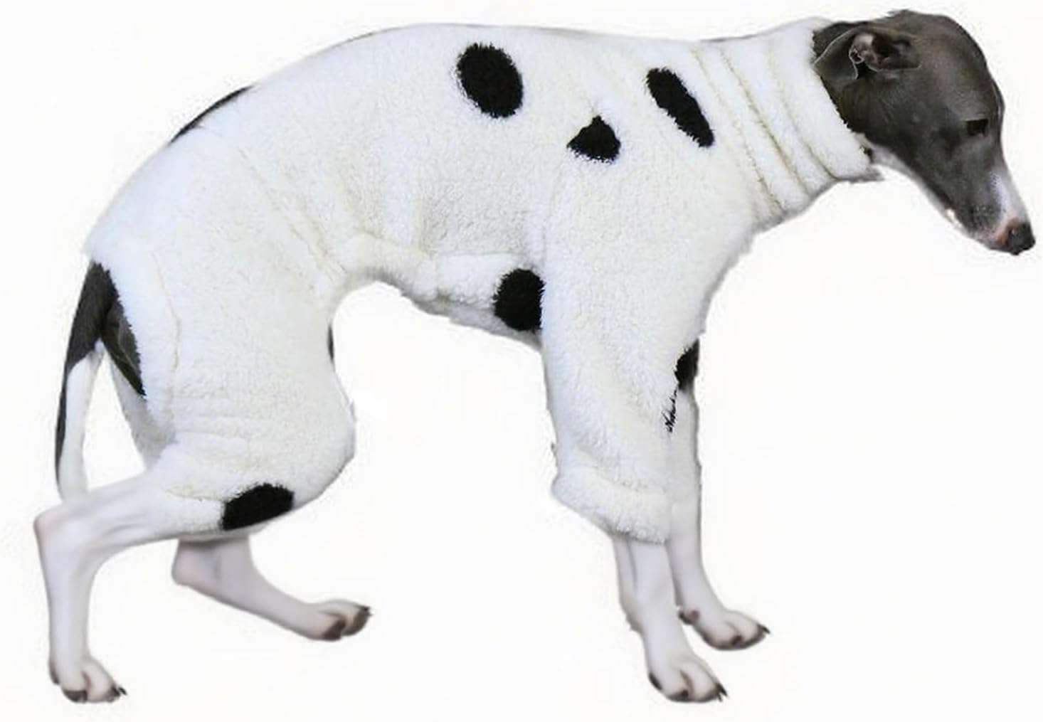 グレイハウンドタートルネックパジャマ暖かい冬用ウィペット用四足ジャンプスーツボディスーツホワイトプリントフリースジャンプスーツ中型～
