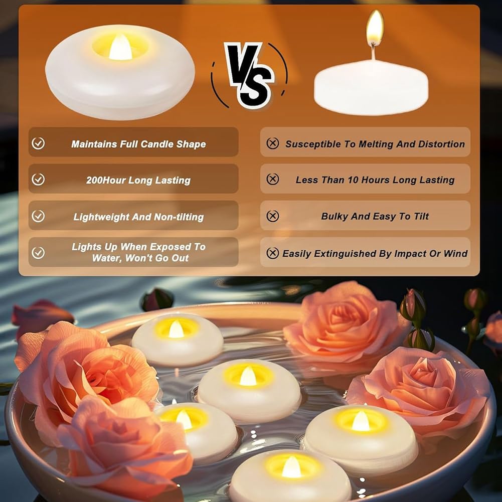 24 Confezione di 3" Candele Galleggianti A LED Impermeabili Tealights per Vasi Cilindrici, Decorazioni da Matrimonio