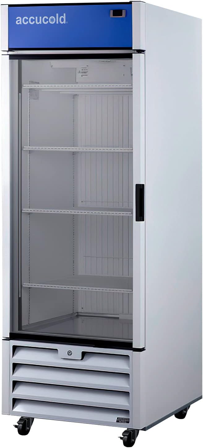Accucold AFG26MLLH 30" Wide Healthcare Freezer, 21.34 cu.ft Capacity, Automatic Defrost, Glass Door, White Cabinet, Left Hand Door Swing, Digital Thermostat, LED Lighting, Fan-cooled Interior