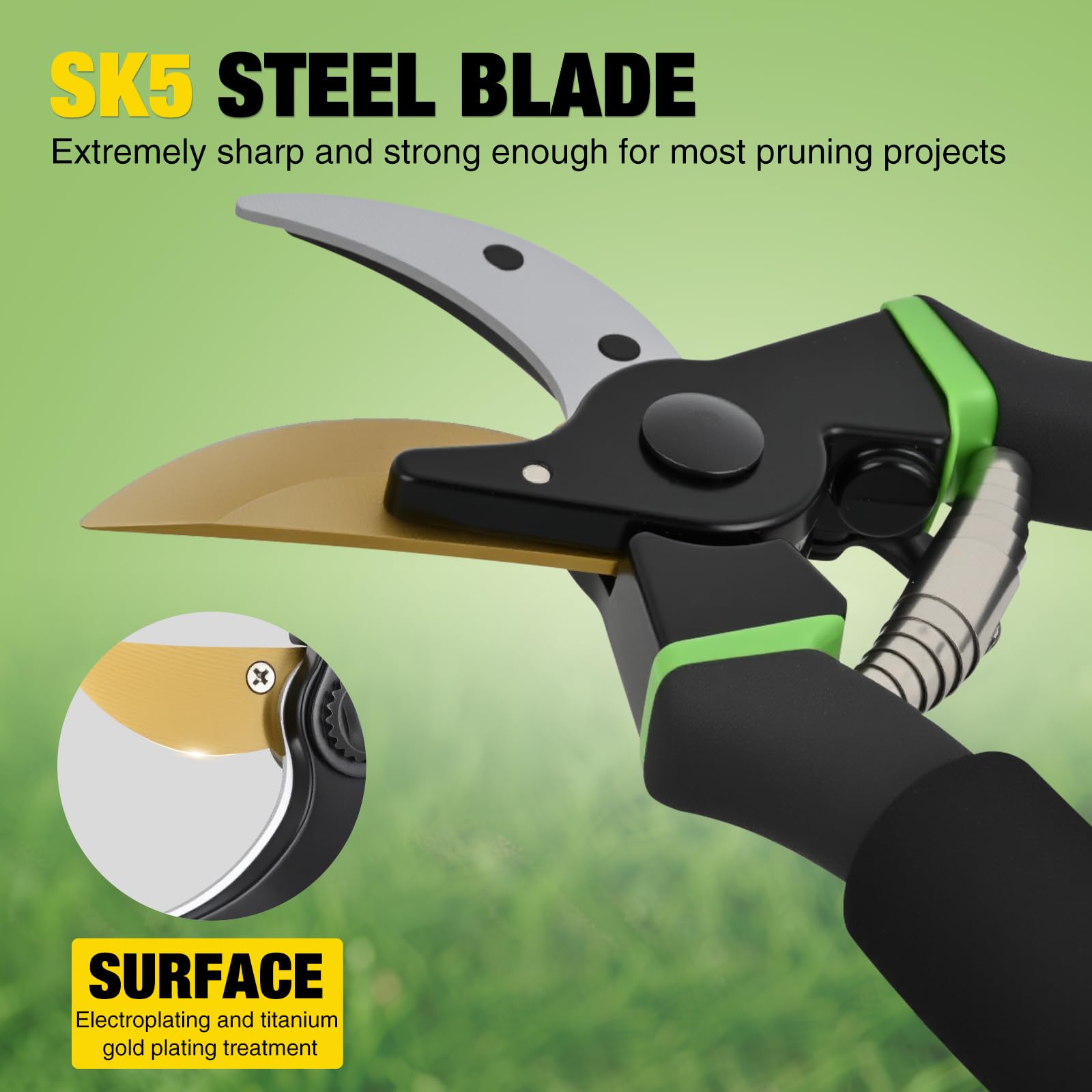 Yesker Pruning Shears for Gardening 8.5" Professional Bypass Garden Scissors Yard Clippers with Sharp SK5 Steel Blade Heavy Duty Hand Pruners for Branch Flower Plant Trimming Cutting Gardening Tools