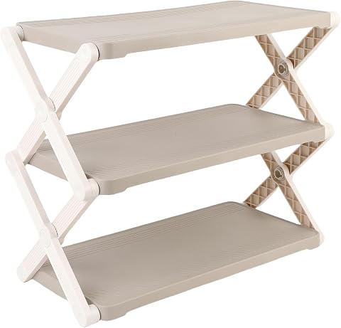 Aramox Scarpiera Pieghevole, Scarpiera Piccola in PP Portatile Altezza Ripiano 18 Cm X Telaio Design con Fibbia Nessun Montaggio per Armadio Ingresso Corridoio Garage (3 livelli)