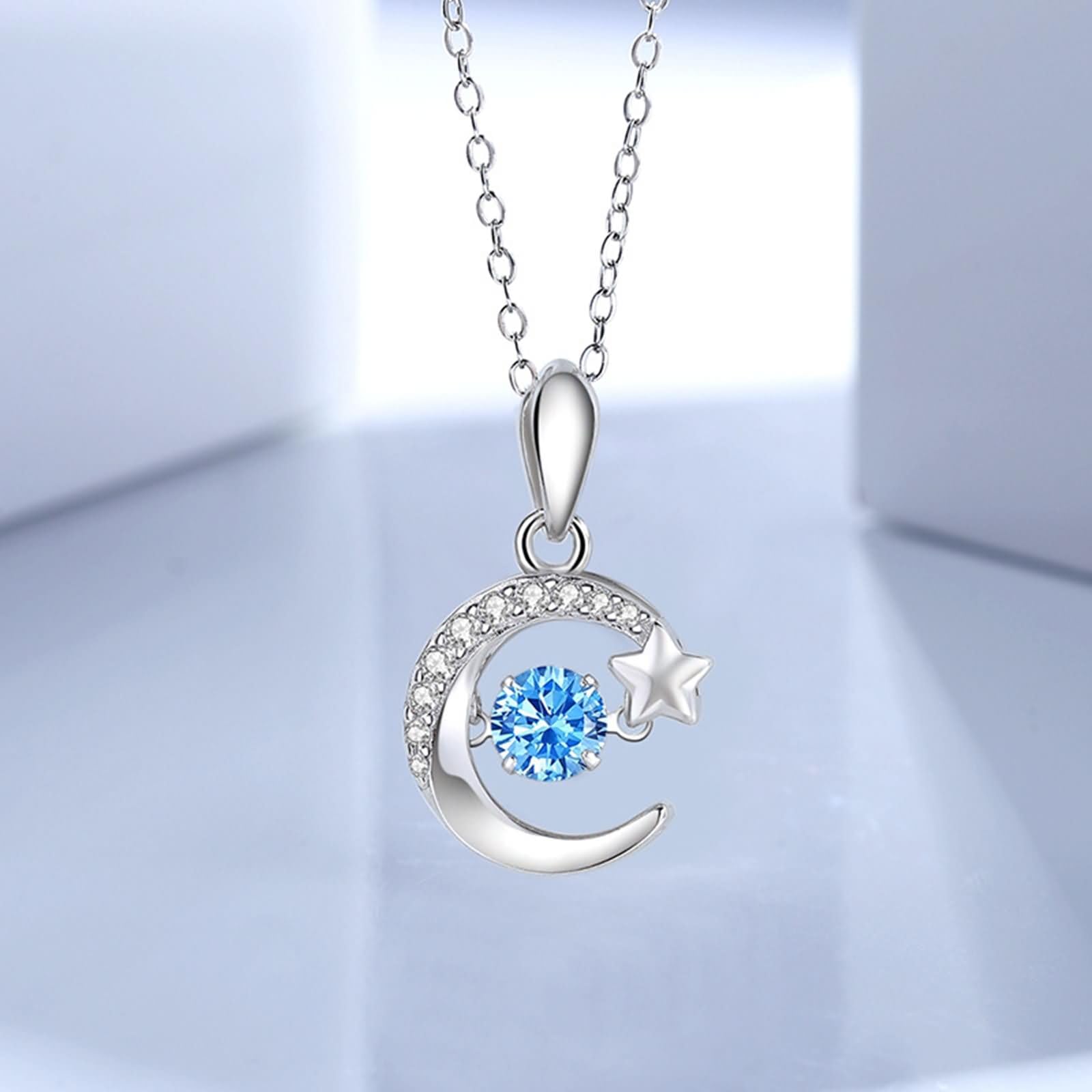 Donna Collana Catena Oro Rosa 9K / 14K / 18K 750, Luna e Stella con Moissanite, Donna Collana Fidanzati Oro Rosa