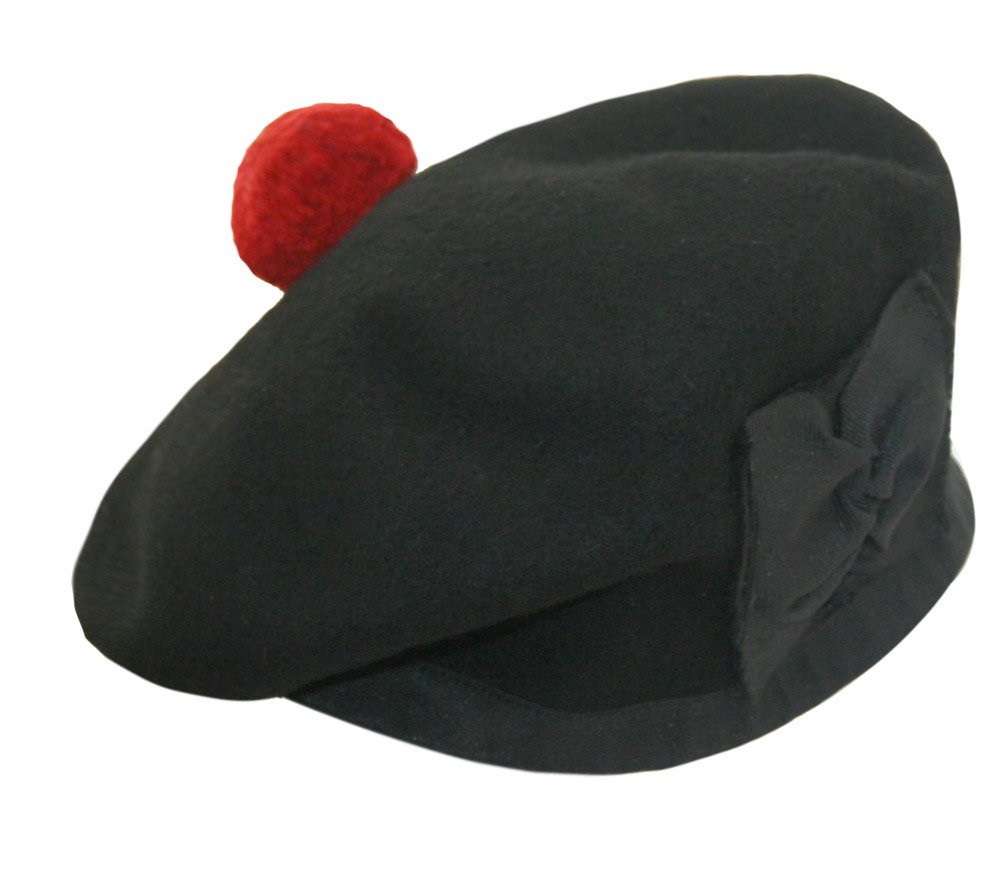 Maze Wool Balmoral Bonnet Hat Scottish Piper (59cm UK 7.3/8 US 7.1/2, Black)