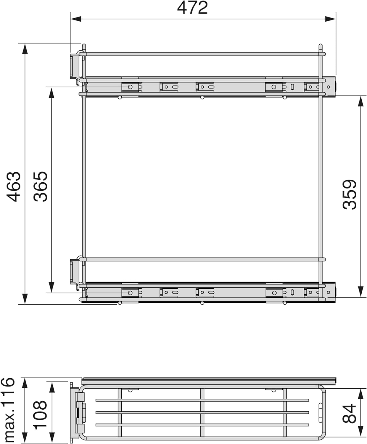 Carro botellero extraíble para mueble de cocina – Cesta botellero de acero – Carrito de cocina – Estante de cocina – Armario de cocina – Despensa de cocina (módulo 15 – No amortiguado)
