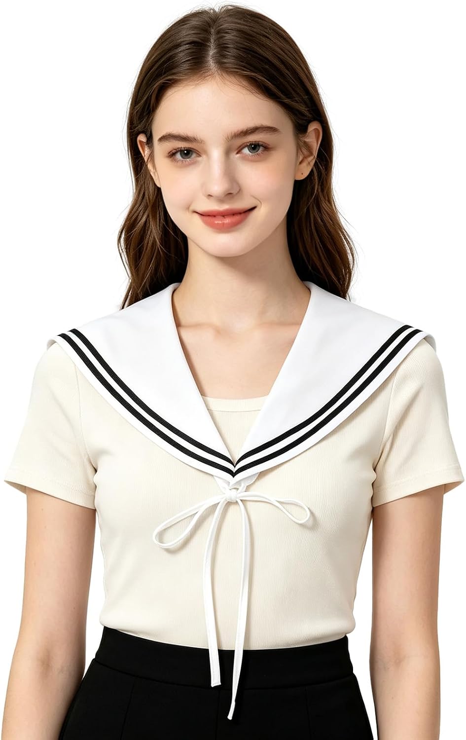 Detachable Sailor Collar Scarf with Bowtie, Navy Style Top Fake Collar Necklace Shawl for JK Uniform Dress Shirts