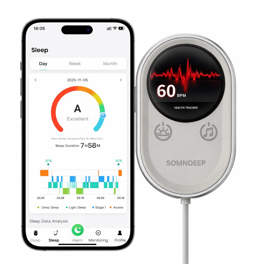 Non-Wearable Smart Sleep Tracker, Heart Rate & Breathing Pattern Tracking, Contactless Radar Sleep Quality Monitor, Daily Report and Suggestion, Sleep Trend Tracking Device for Adult-image-22