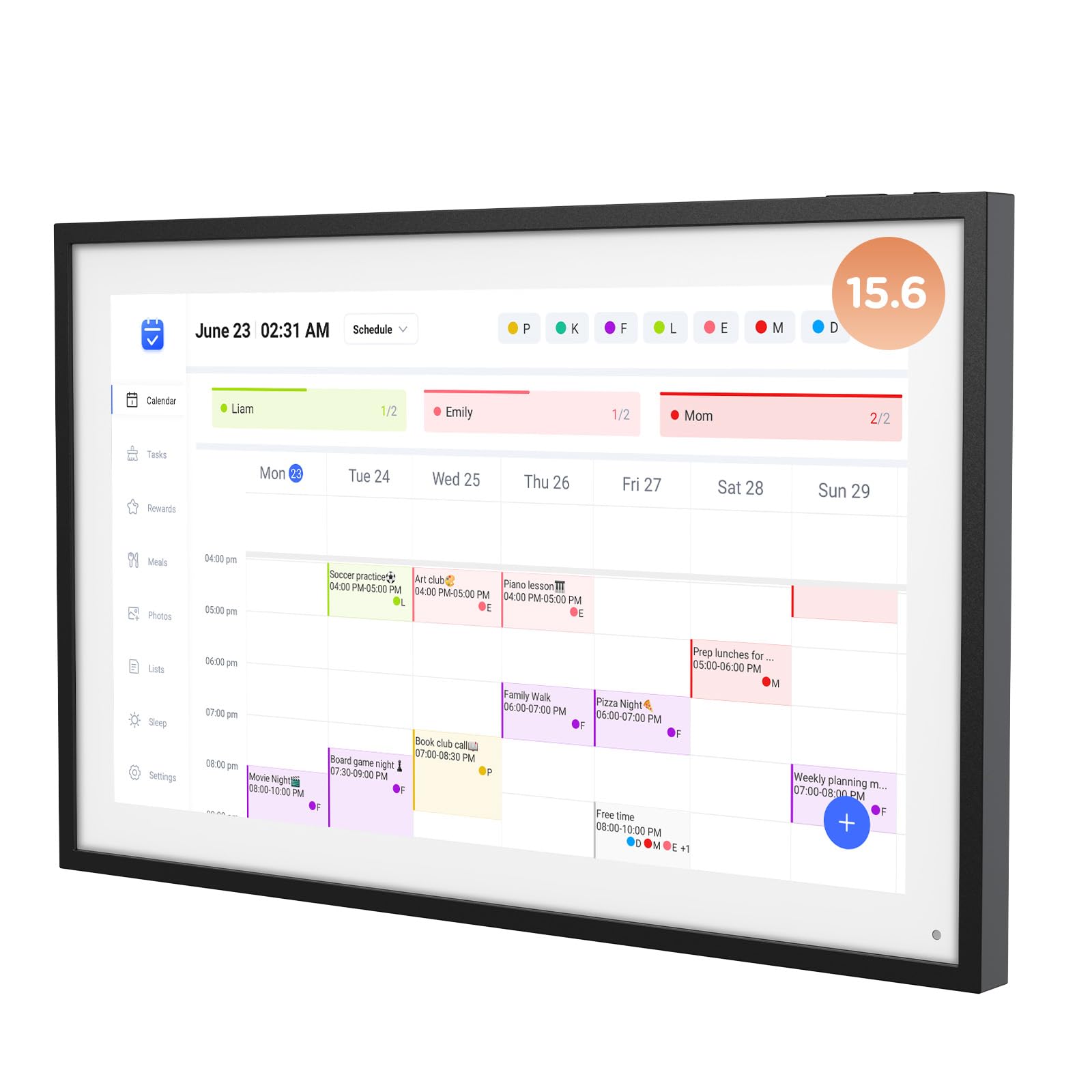 Digitaler Wandkalender, 39,6 cm (15,6 Zoll), elektronischer Wandkalender, Full HD 1920 x 1080P IPS-Touchscreen, interaktives Display für Familien-Mahlzeitenplaner, Unterstützung – Straffung der