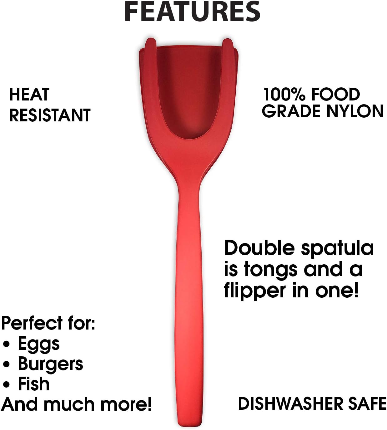 Egg Spatula - Double Spatula Can Be Used As Tongs Or Flipper - Flip Turn And Grab Your Food With Ease - All In One Cooking Tool Is Perfect For Eggs, Burgers, Fish And More!