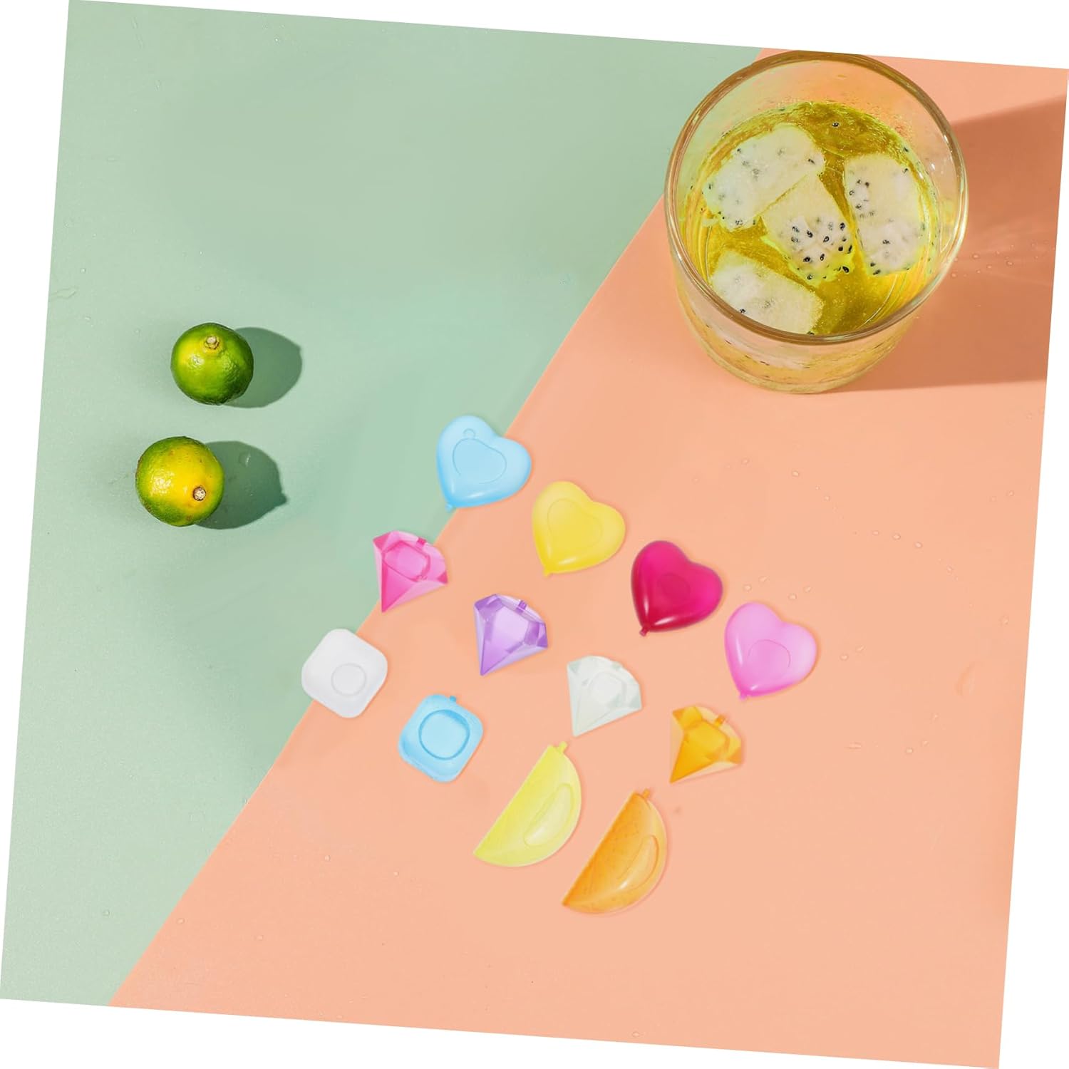 96pcs Reusable Ice Cubes for Cold Drinks Clear Plastic Ice Cubes for Coolers Lunch Bags and Home Use Fast Freezing Fun Shapes Each Heart Fruit