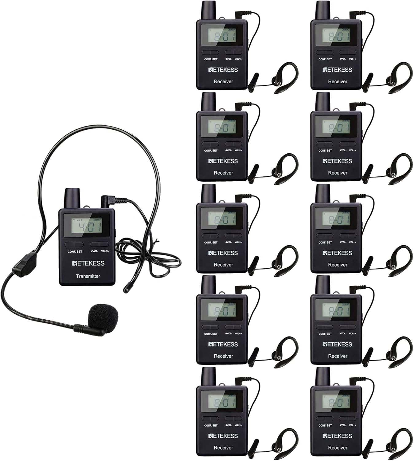 RetekessTT109 Wireless Tour Guide System, Long Range, Church Translation System, Clear Sound,Interpretation,Training,Court(Case of 1 Transmitter and 10 Receivers)