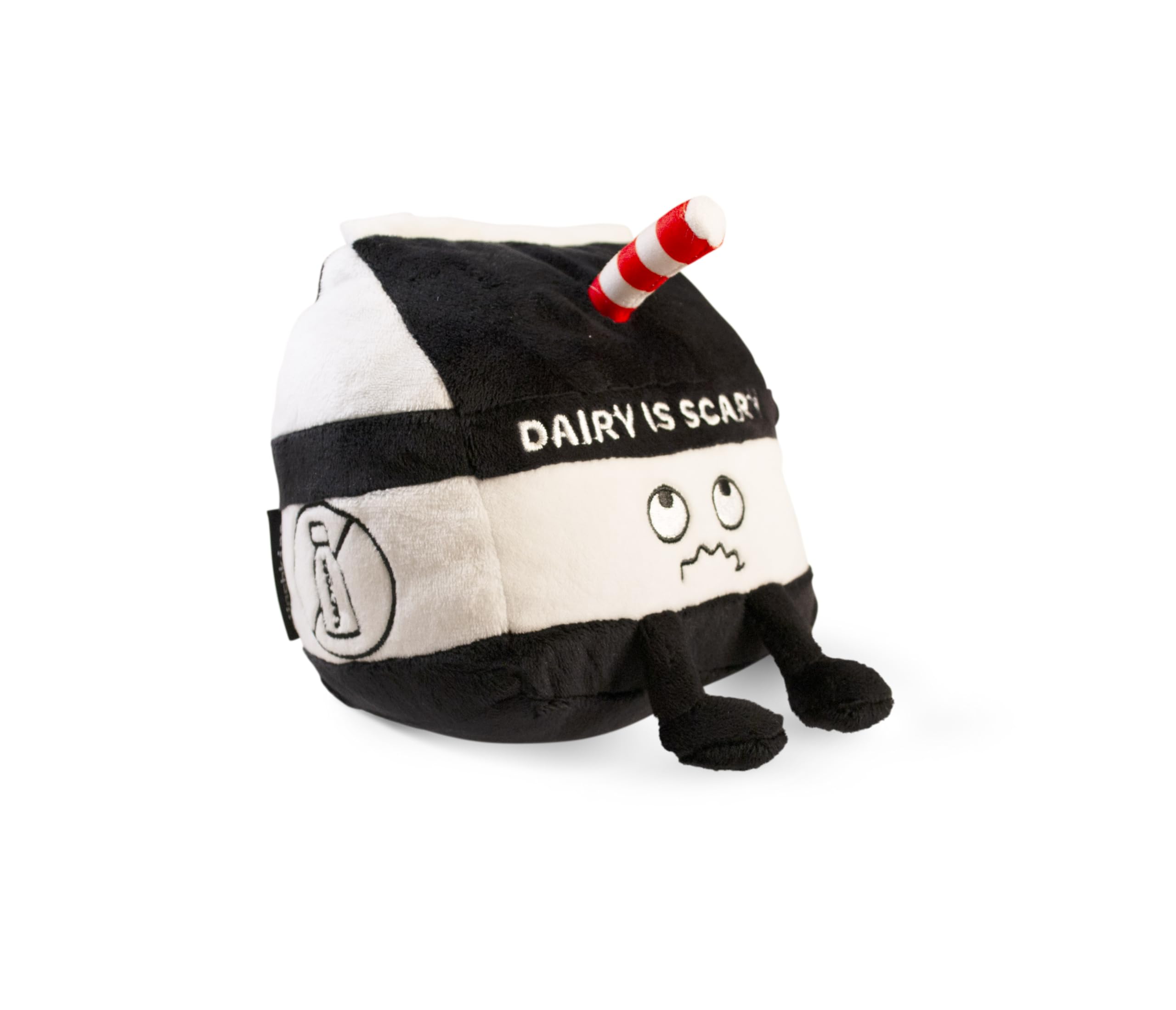 Dairy is Scary Milk Plushie, Funny Meme Gag Gift, Comical Plush Collectible, Stocking Stuffer Present, Great for Emotional Support, Fun Desk Accessory, Weighted Base for Display