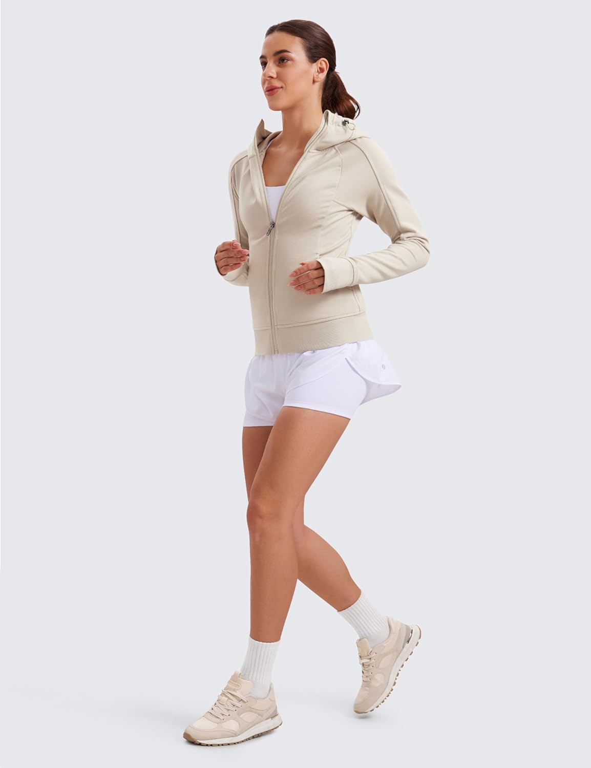 CRZ YOGA Womens Fleece Full Zip Hoodie Jackets Workout Hooded Zipper Basic Casual Sweatshirts with Thumb Holes - Image 4