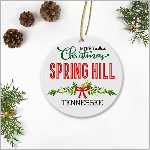 Merry Christmas Spring Hill Tennessee Ornament - Plastic Round Decoration Ornament Keepsake Christmas Tree Decor Housewarming Gifts Ideas for
