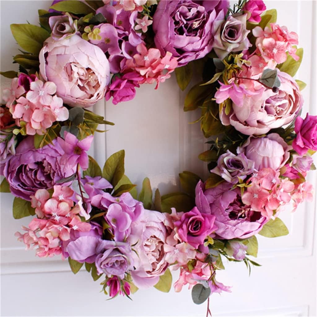 Light Flower Natural Rattan Garland Retro Door Wall Decoration Peony Artificial Wreath Wedding Decor