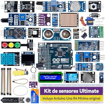 Sunfounder - Kit de sensores con Original Arduino Uno R4 Minima, Smart IoT y Basic Sensor Projects with Online Tutorials, Adecuado para Edad 8+ Beginners (Original Arduino Uno R4 Minima Included) | Ya disponible en tu tienda friki favorita! En mundofriki.es!