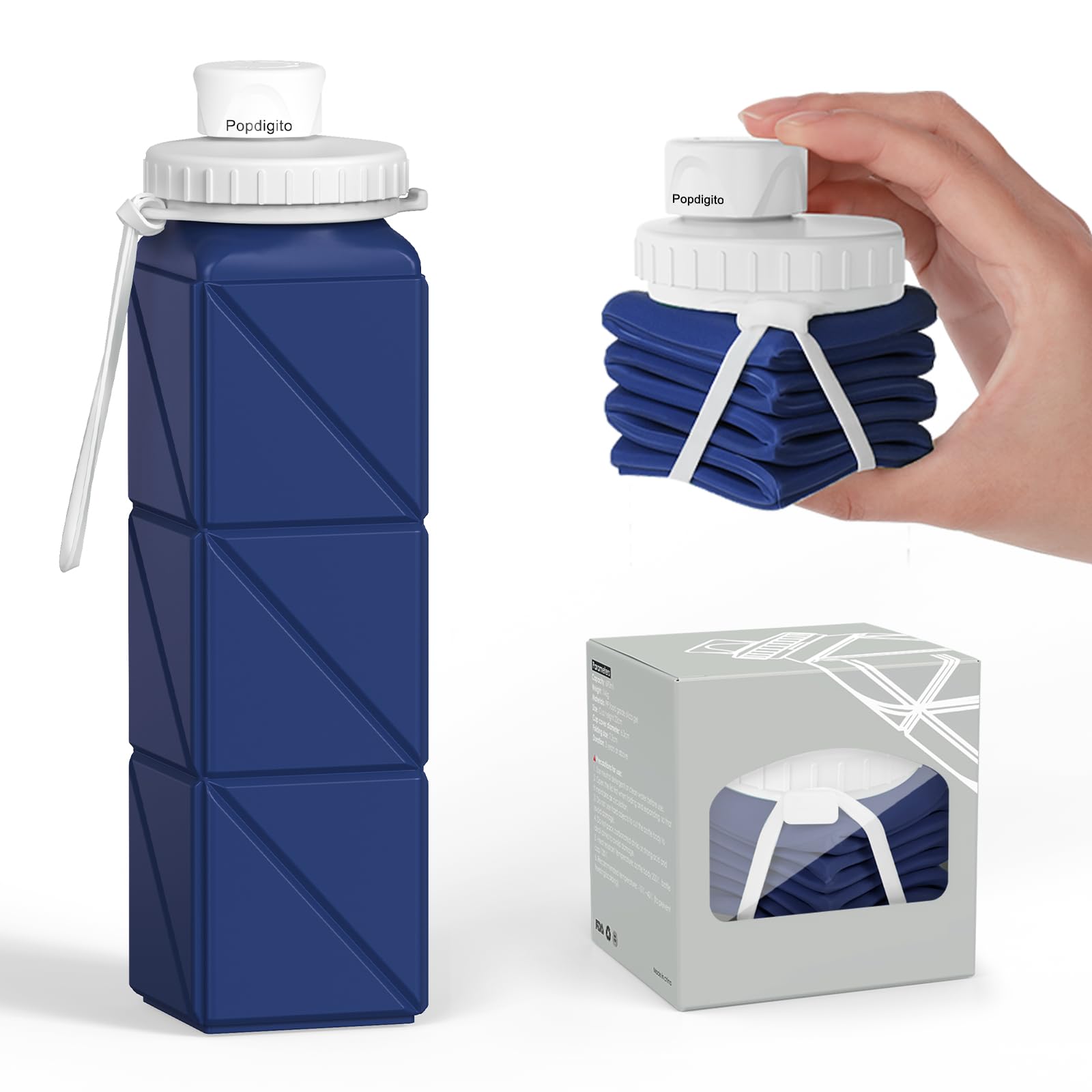 Faltbare Wasserflaschen, Silikon, 590 ml, leicht, wiederverwendbar, auslaufsicher, für Reisen, Wandern, Camping, Radfahren, Workout, Yoga, Fitness, Indoor-Outdoor-Sport, 3 Stück