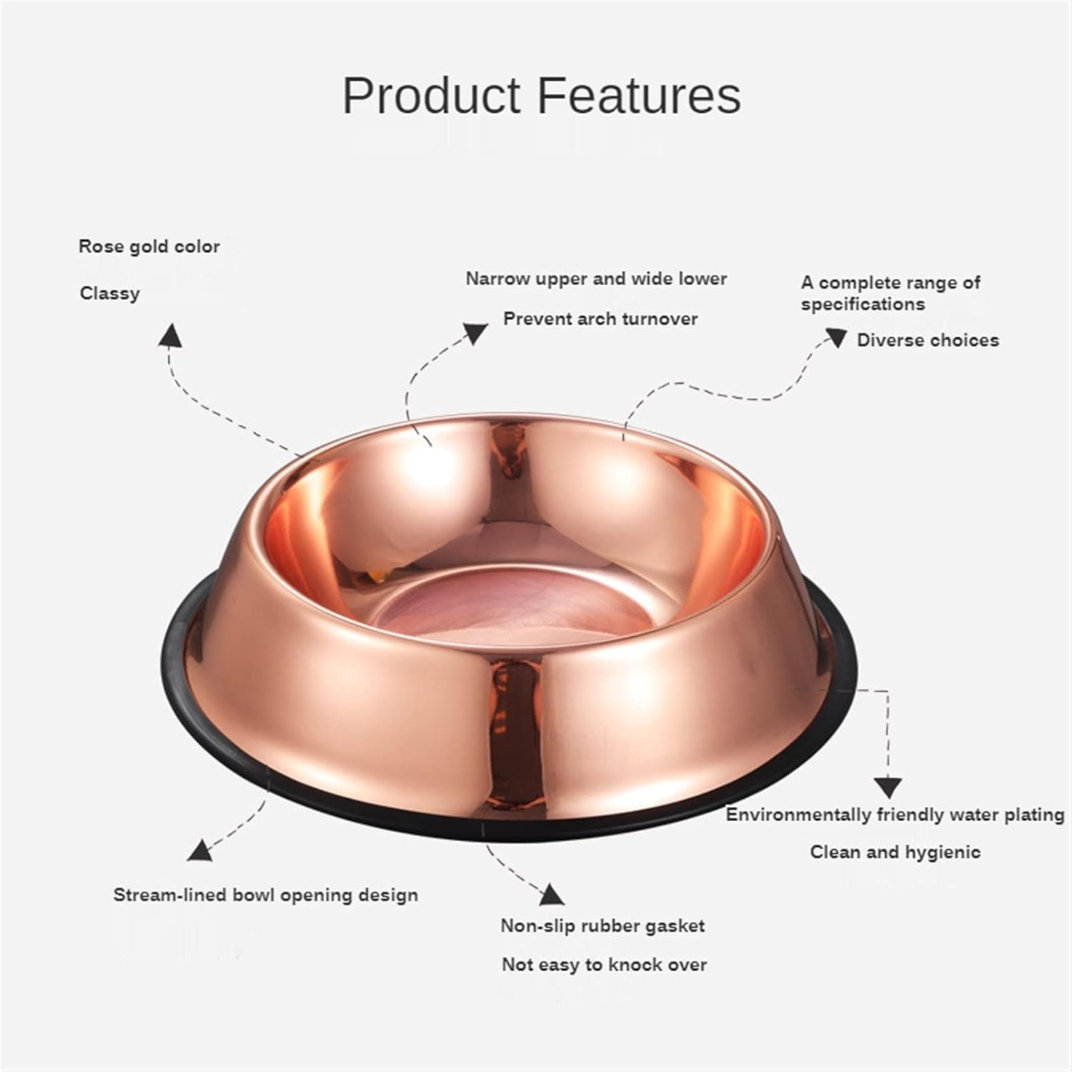 ZIGE キャットボウル ローズゴールドステンレス鋼犬猫ボウル