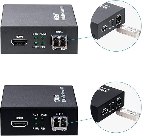 10Gtek Un par de convertidor HDMI a fibra óptica, extensor HDMI con transceptor SFP+, módulo SFP+ LR Lite de hasta 1.2mi de longitud de enlace,