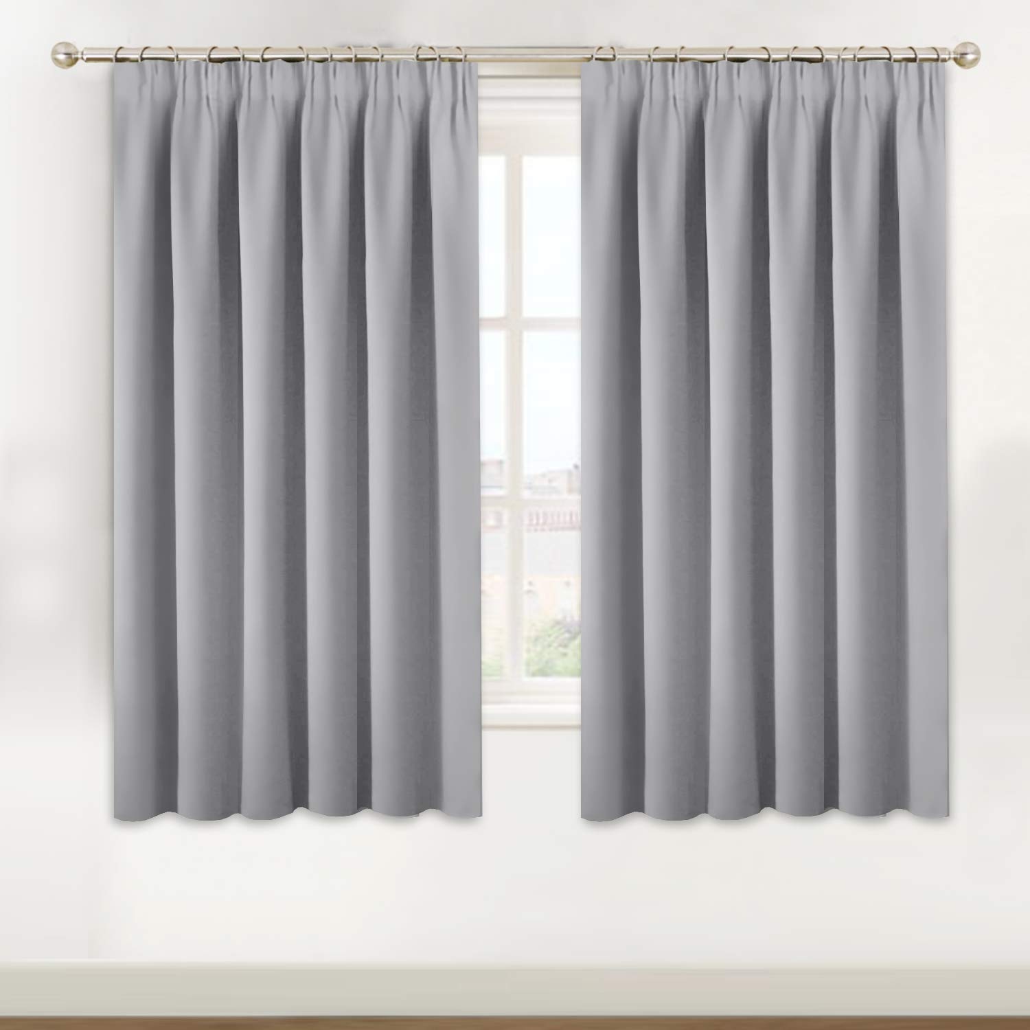 BellaHills Grey Room Darkening Window Shade and Blind Light Reducing & Privacy Protection Blackout Short Curtain/Drape/Drapery for Kid's Bedroom 66 x 54 Inch, 2 Panels, Dove Grey