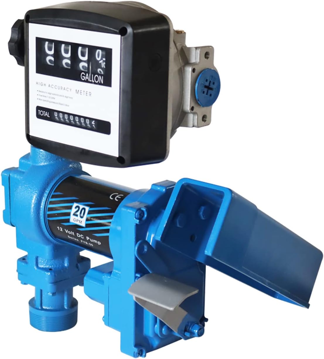 12 Volt Diesel Gasoline Anti-Explosive Fuel Transfer Pump with Gallon Digital Nozzle Meter 20GPM for Tank or Barrel Mounting 375W