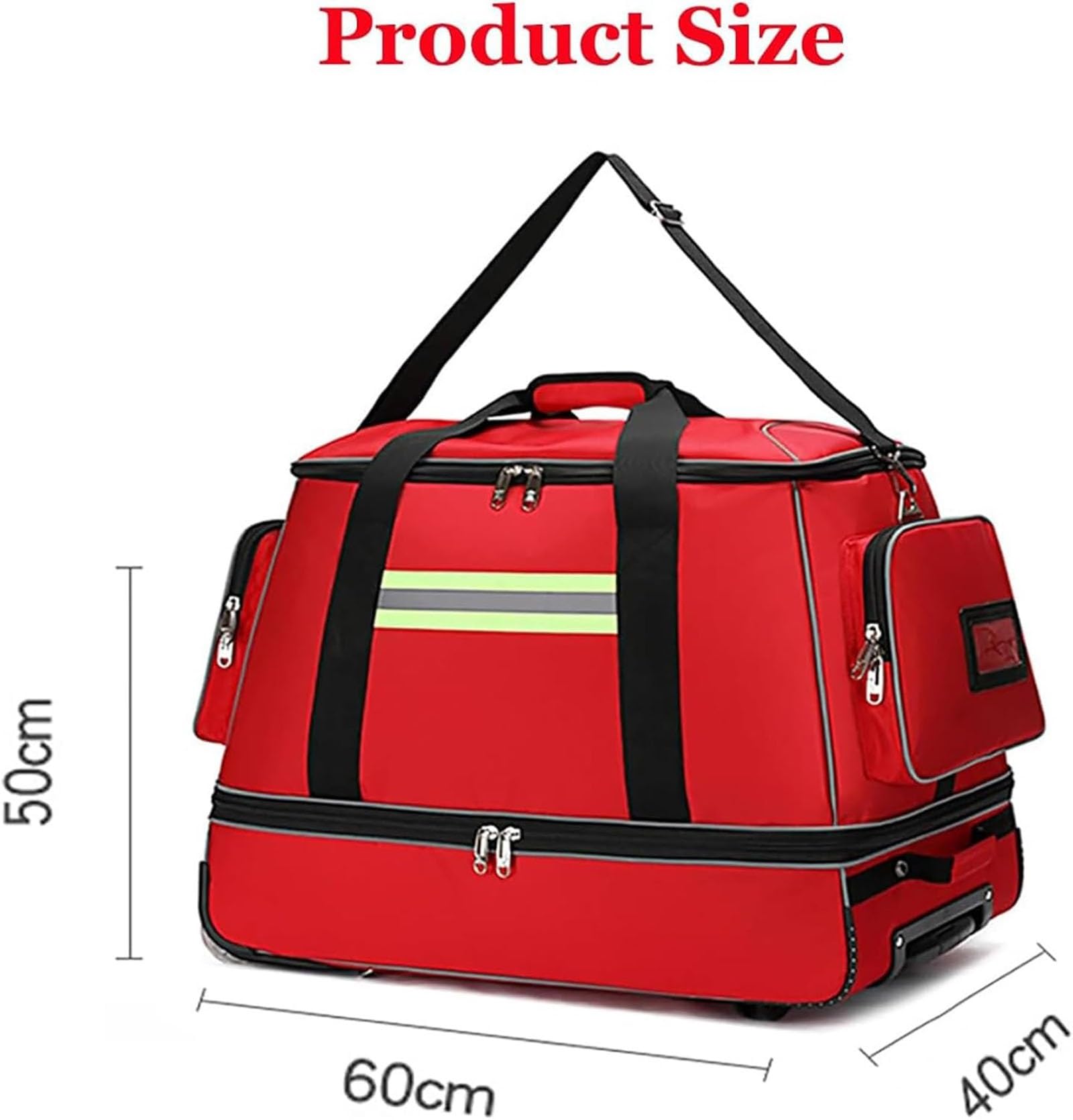 Bolsa de primeros auxilios de emergencia, maletín médico con ruedas y carrito impermeable, mochila portátil de alta capacidad for enfermeros y médicos(Red)