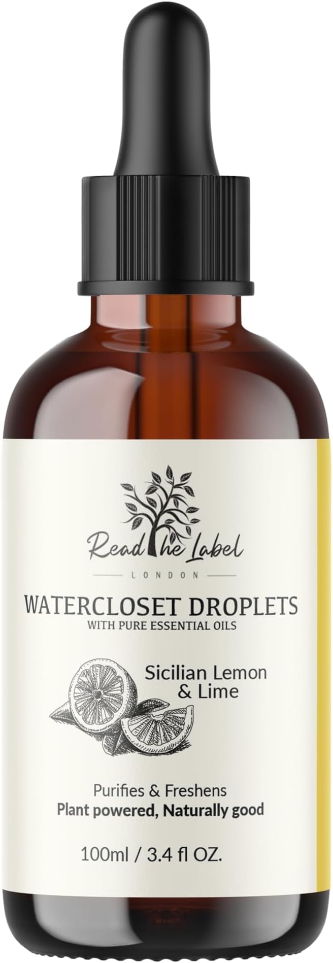 Read The Label - Sicilian Lemon & Lime Water-Closet Droplets - Eliminates Foul Odour - Natural Blend of Lime, Geranium & Lemon Essential Oils - 100% Natural Alternative to Air Fresheners – 100ml