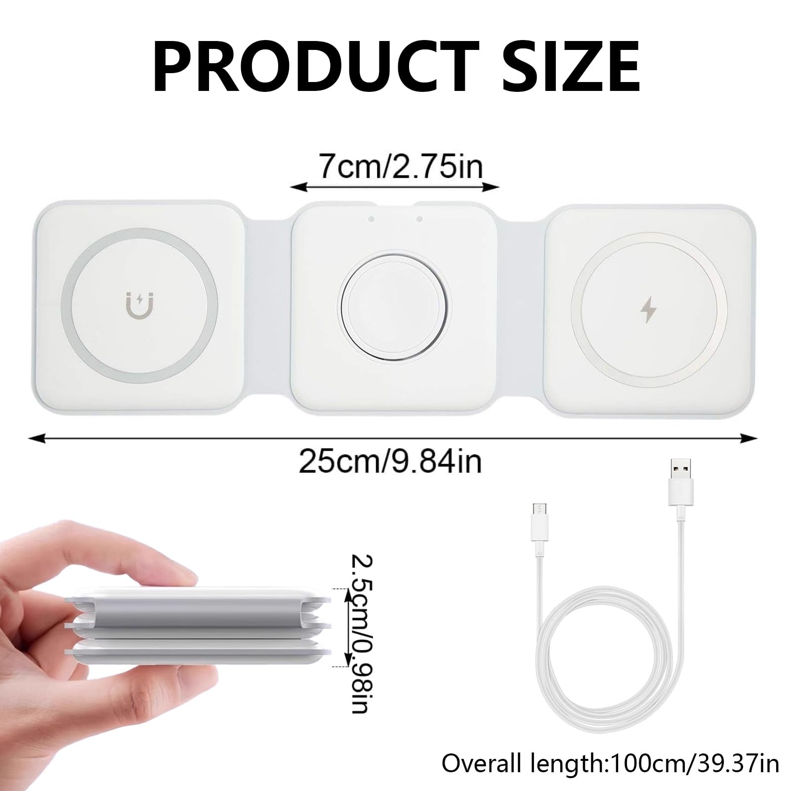 Dock do ładowania bezprzewodowego, składana stacja ładująca 3 w 1 do indukcyjnego ładowania dla Apple Watch i i-Phone, bezprzewodowa ładowarka kompatybilna z Apple Watch 10/9/8/7, i-Phone 17/16/15/14