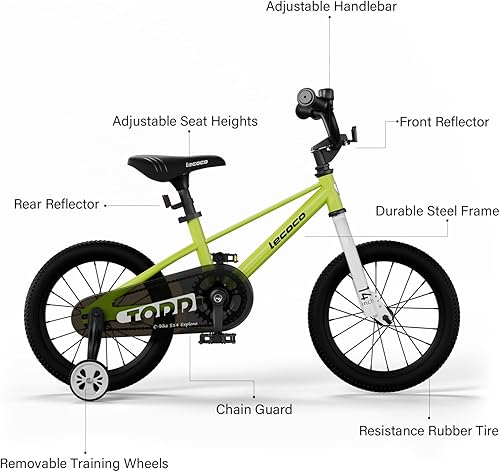 Miniatura 2 de lecoco Bicicleta infantil para niños y niñas, bicicleta infantil de 14, 16, 18 pulgadas, con ruedas de entrenamiento, frenos de pedal, freno de mano