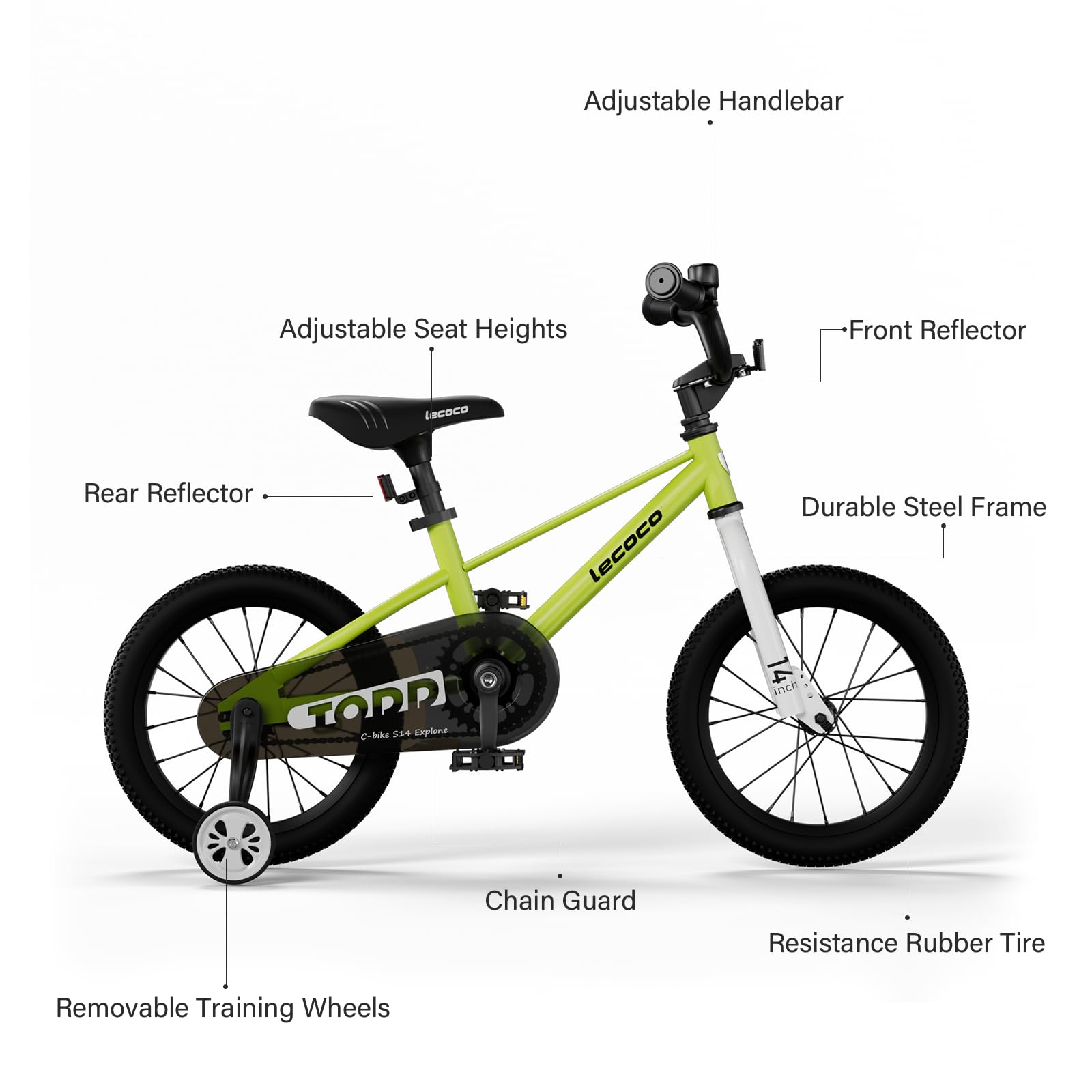 lecoco Kids Bike for Boys and Girls with Training Wheels, Kid's Bicycle Children Toddler Bike with Kickstand Sturdy Frame Adjustable Seat Handbrake for Gift