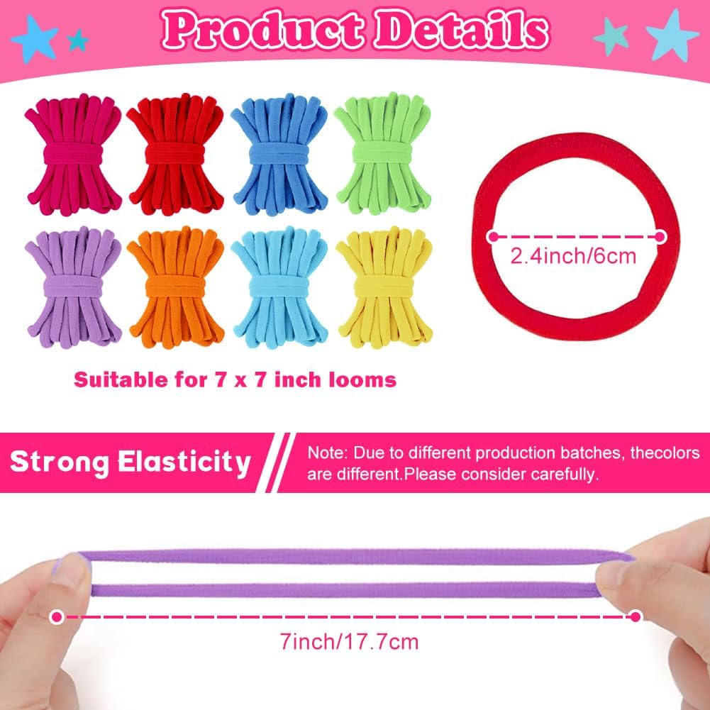 daheypong 800pcs Refill Loops for 7-Inch Weaving Loom - 8 Color Loom Loops for Potholder Making, Durable Nylon Craft Bands for Kids Adults DIY Projects,Rainbow Color
