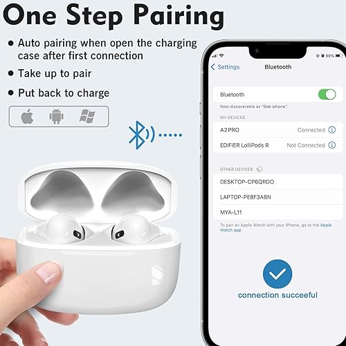 Miniatura 4 de Auriculares inalámbricos, auriculares Bluetooth inalámbricos en el oído con micrófono ENC con cancelación de ruido, 30 horas con estéreo de alta