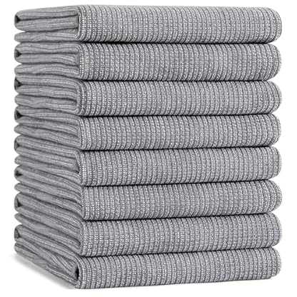 Mordimy Premium-Küchentücher, 8 Stück, 45,7 x 71,1 cm, Grau, großes Baumwoll-Küchenhandtuch, flache und Frottee-Geschirrtücher zum Trocknen von Geschirr, super saugfähige Geschirrtücher Set mit