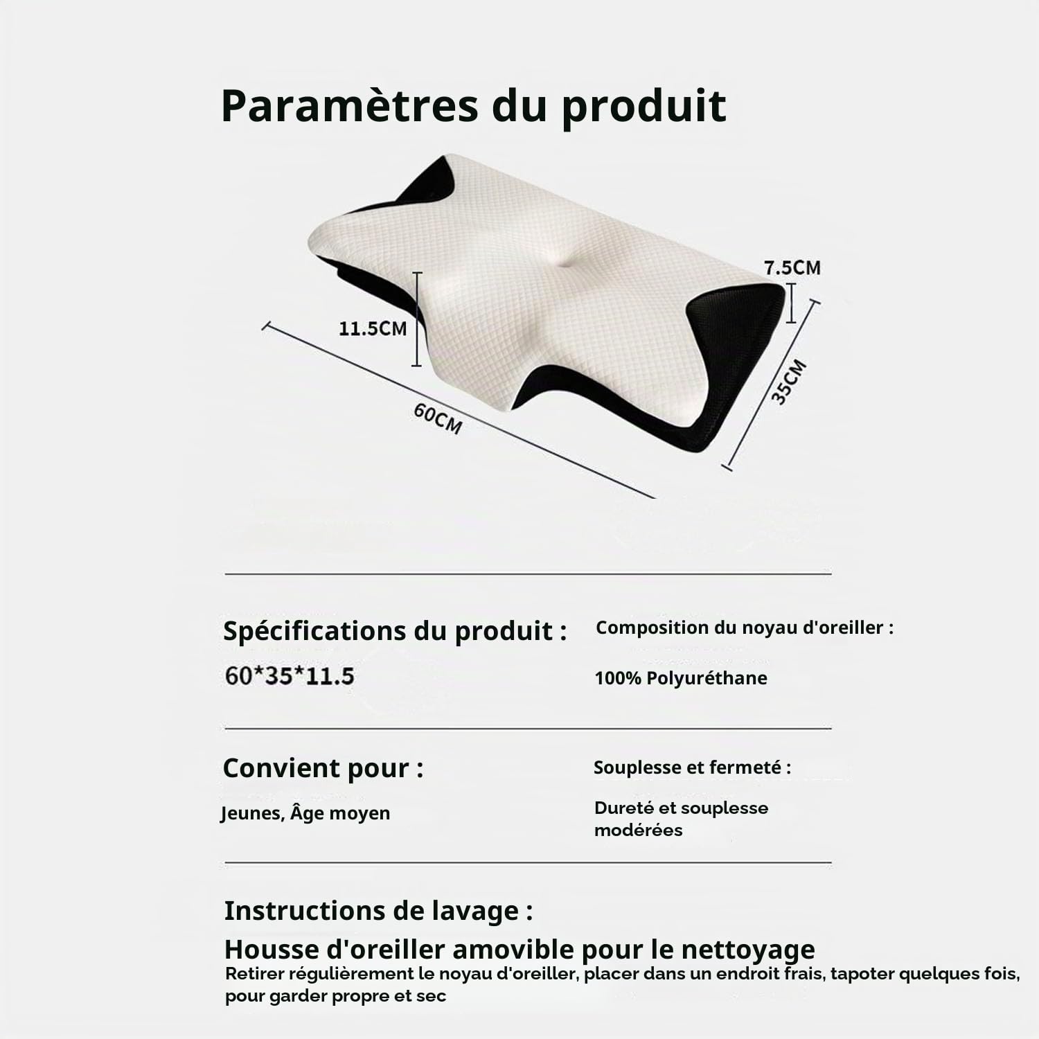 Générique Paris Oreiller SOYA 2.0, Oreiller Ergonomique Cervical, Soutien Cervical 6 Zones, Mémoire De Forme Haute Densité, Soulage Douleurs Cou & épaules (Gris)