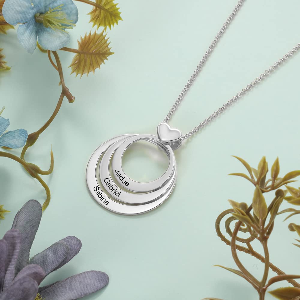 kaululu Collana Donna Cuore Personalizzata 1-5 Famiglia BFF Bambino Nome Ciondolo con Nomi Graver Gioielli Personalizzati per Mamma (3 Names Argento)