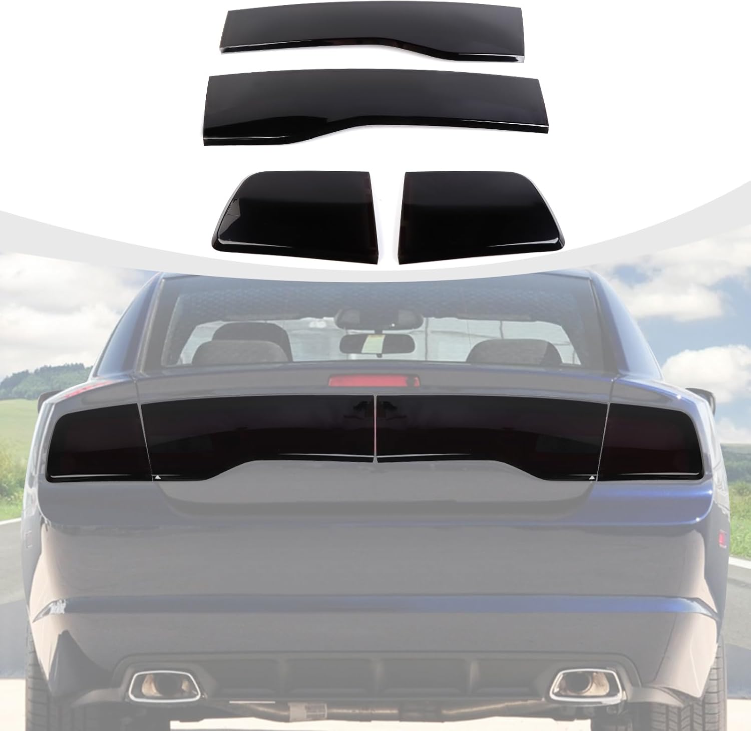 for Charger Tail Light Covers, Smoked Rear Light Lamp Guards Trim Compatible with 2011-2014 Dodge Charger Exterior Accessories, Smoke Black