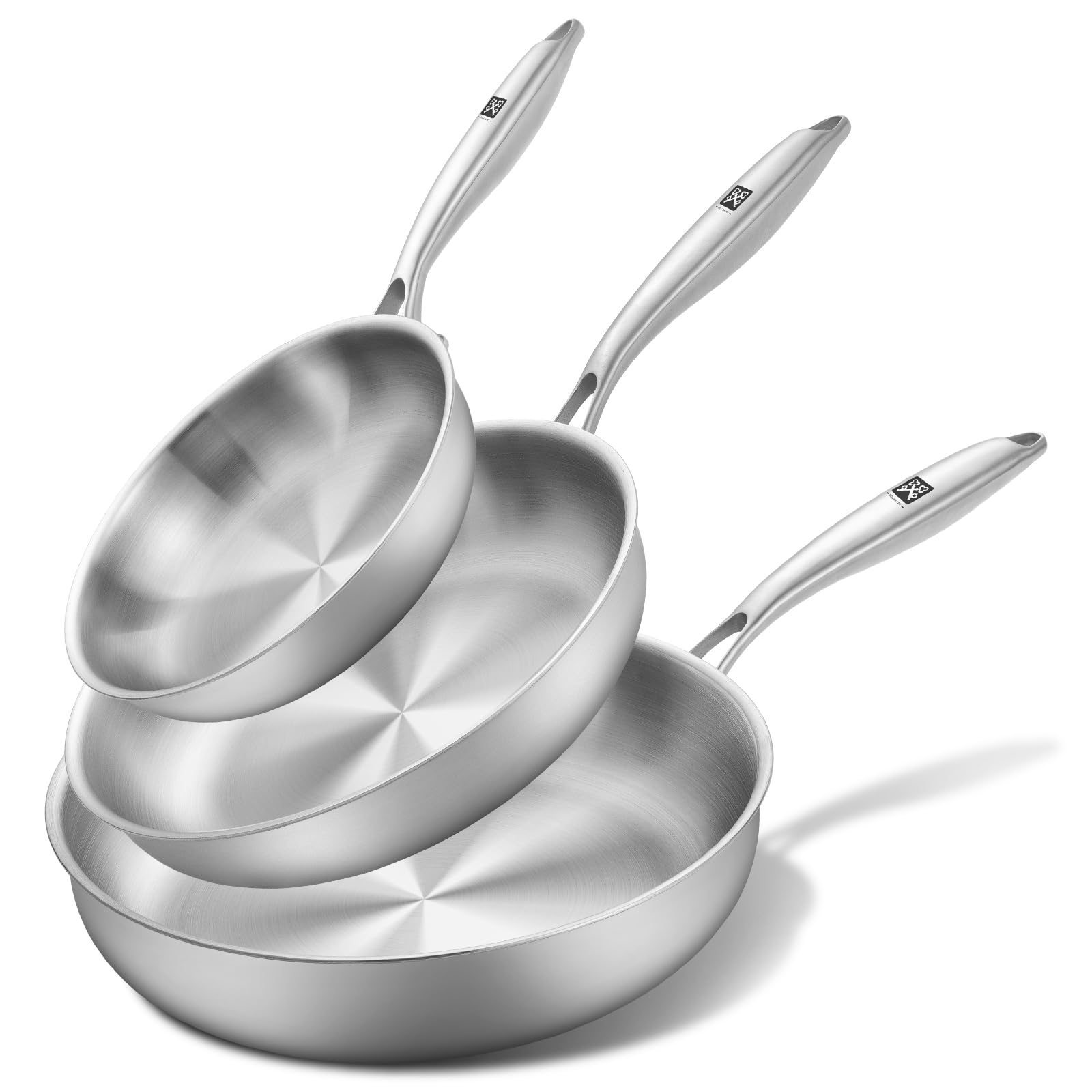 GOLDEN KEY Edelstahlpfanne Set 28 24 20 cm, Bratpfannen Edelstahl Induktion unbeschichtet, Edelstahl Pfanne ohne beschichtung,Stainless Steel Pan Set Für alle Herdarten Ofenfest Spülmaschinenfest