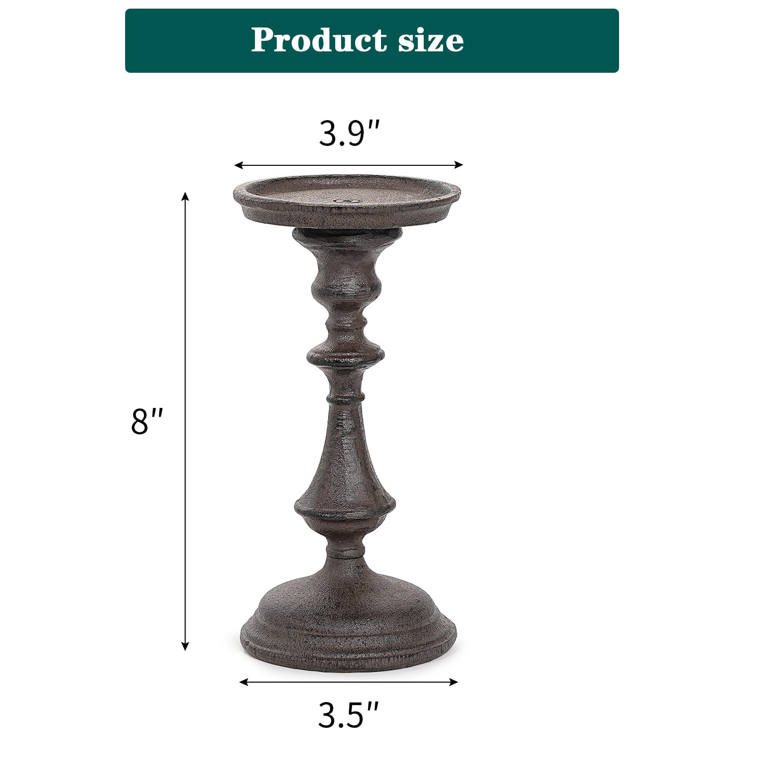 Sungmor Rustykalny żeliwny świecznik filarowy, 19,8 cm wysokości, vintage świeczniki, metalowy świecznik stołowy, stojak na świece na półkę kominkową, dekoracja domu