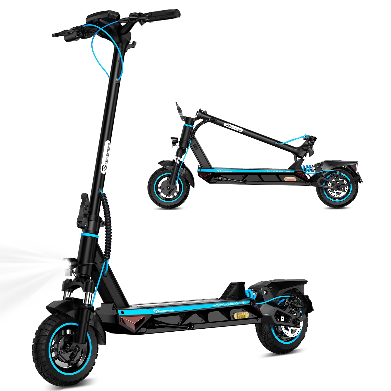 EVERCROSS A1 E-Scooter mit Straßenzulassung (ABE), 500W Motor, 10 Zoll Offroad Vakuumreifen, 46,8V 716,04WH Akku bis 70 km Reichweite, Faltbarer Elektroroller für Erwachsene mit App & LED-Display
