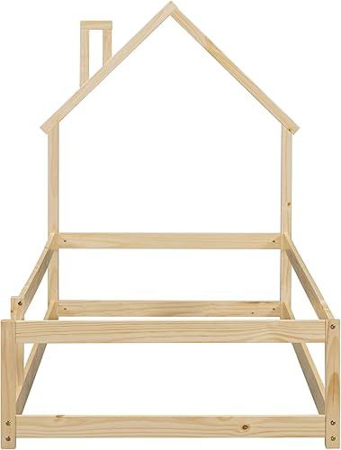 Miniatura 22 de SOFTSEA Base de cama completa para niños, plataforma de madera para casa, marco de cama para niños, necesita somier, fácil de montar, gris Natural