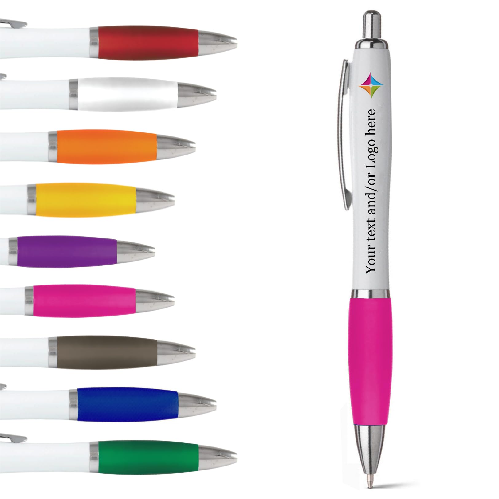 stika.co Set of 120 Pink Promotional Pens - Personalised Rubber Ballpoint Pens for School, Work, and Events - UV printed vibrant colors, with large branding space
