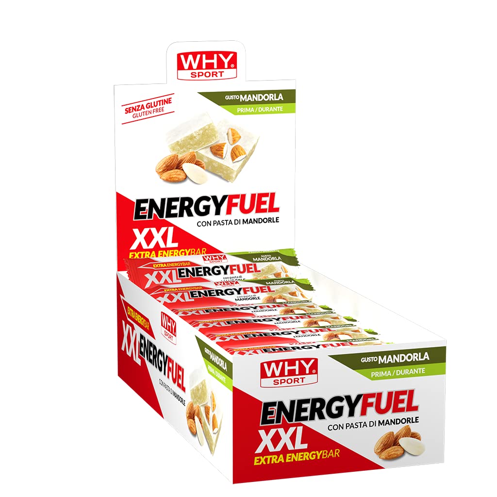 WHY SPORT ENERGY FUEL XXL - Barrette Energetiche con Pasta di Mandorle – Energy Bar Gusto Mandorla - Box da 24 Barrette - 50 gr